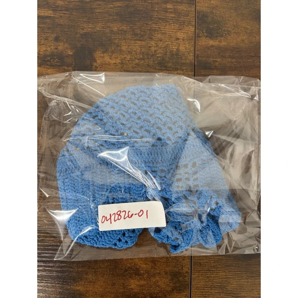 Island Planet Miami Beach Blue Crochet Shell‎ Beads Crop Top Size S